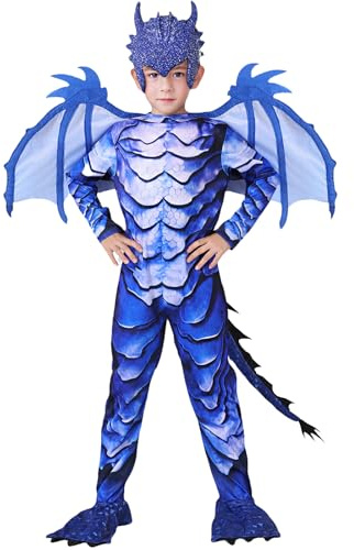 WENAUANG Kind Drachenkostüm, Frostdrachenreiter Jumpsuits, Drachenflügel und Maske, Drachenkostüm für Jungen, für Halloween Weihnachten Party Carnival Cosplay Kostüm (120cm)