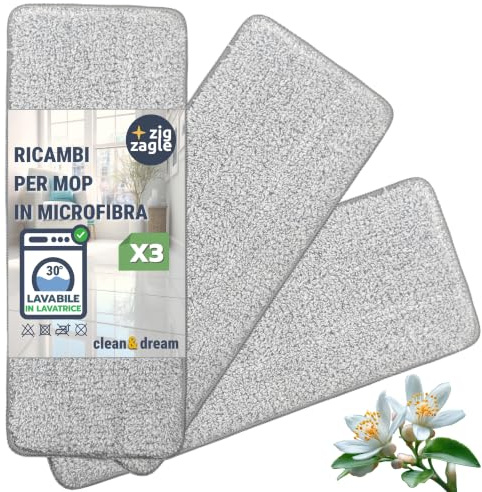Serpillière de Rechange en Microfibre pour kit Seau et Serpillère, Pure Water System, Lot de 3 tampons réutilisables pour Balai Plat, lavables en Machine, tampons hygiénique et absorbants