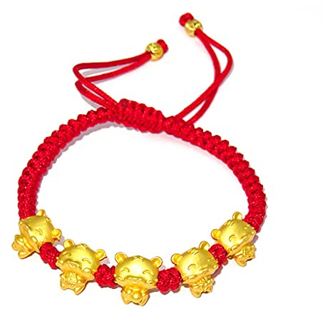 SkyPOOU Bracelet à pendentif tigre avec signe chinois réglable en corde rouge porte-bonheur pour femme Nouvel An