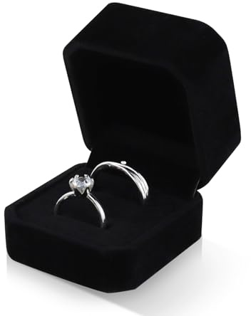 WisePoint Caja Anillo, Caja Anillos Boda de Terciopelo Organizador Anillos Octogonal para la Boda, Cajitas Regalo Pequeñas para Anillos, Pendientes, Mini Broches (2 ranuras, negro)