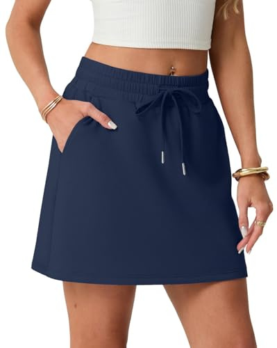 GRECERELLE Skort para mujer, falda de tenis con pantalón debajo, pantalón falda corto para deporte y ocio, falda de línea A, cintura elástica, falda deportiva, azul marino, L