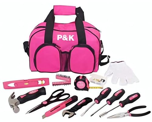 P & K 77-teiliges Werkzeugtaschen-Set Werkzeug in Pink | Werkzeugset für Haushalt, Reparaturen & DIY-Projekte