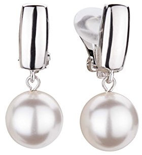 Traveller Ohrclip Hänger - Damen - weisse 12mm Perle - platiniert - 30x12 mm - 113719