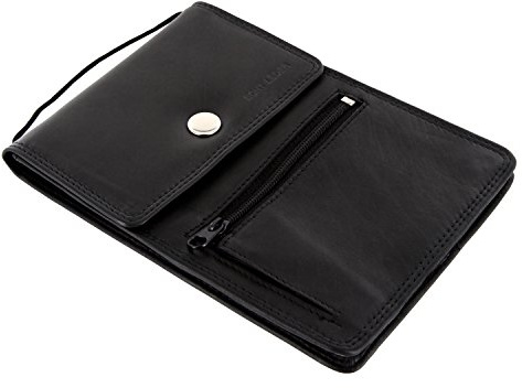 Brustbeutel Leder - Schwarz Braun Vintage Geldbeutel Geldbörse Umhängen Sichtfenster Mädchen Jungen Junge Kinder Busausweis Kleingeld Münzfach Geldbeutel Sichtfach Rfid Reißverschluss Reise