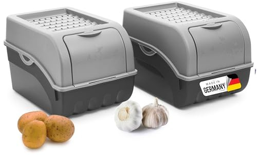 Novaliv Kartoffel Aufbewahrungsbox | 2X mitel 5L | GRAU | Zwiebelbox | Gemüsebox stapelbar Kartoffelbox Zwiebel Aufbewahrung Kartoffelkorb Obstbehälter Kartoffelkiste Frischhaltedose…