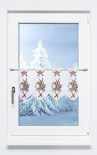 Plauener Spitze Scheibengardine Lebkuchen (Bx H) 64.80cm * 30cm Rot/rot-braun
