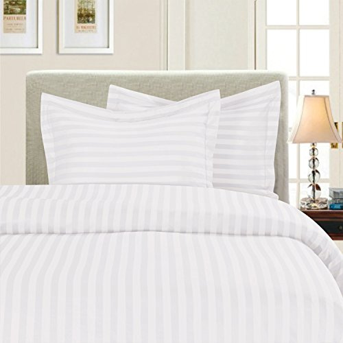 Elegant Comfort Softest, Coziest 3-Piece Damask Stripe Duvet Cover Set - 1500 Premium Hotel Quality Microfiber - Luxurious Wrinkle and Fade Resistant Duvet Set, Twin/Twin XL, White