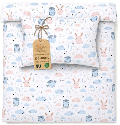 Totsy Baby Copripiumino lettino neonato 100x135 cm - Cotone parure di copripiumini bambino e bambina per culla Set lenzuolo per piumino 100 x 135 cm con federe 60 x 40 cm Oeko-Tex