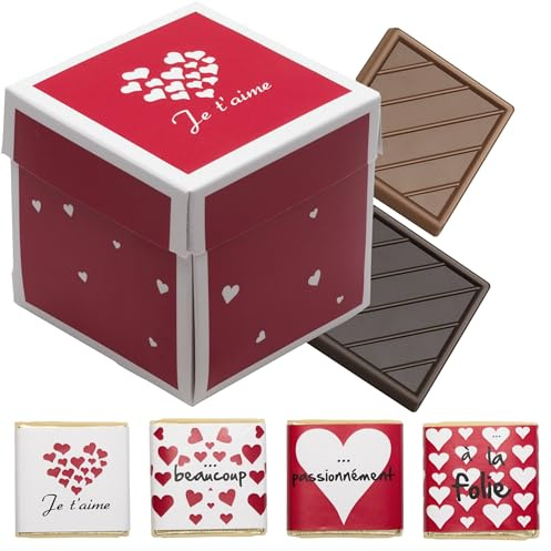 Coffret de 40 Carrés de Chocolats Individuels Lait & Noir JE T'AIME