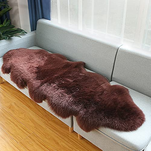 Altlue Lammfell Teppich - Echtes Lammfell, Flauschiger Fellteppich für Wohn- und Schlafzimmer, Braun (70 x 200 cm)