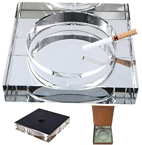 1 Pcs Posacenere in Cristallo, Posacenere Vetro Quadrato, Tecnologia a Taglio Fine, Antiscivolo e Impermeabile per Esterno, Interno, Casa, Ufficio, Hotel, Piscina, Ristorante (Bianco Argento)