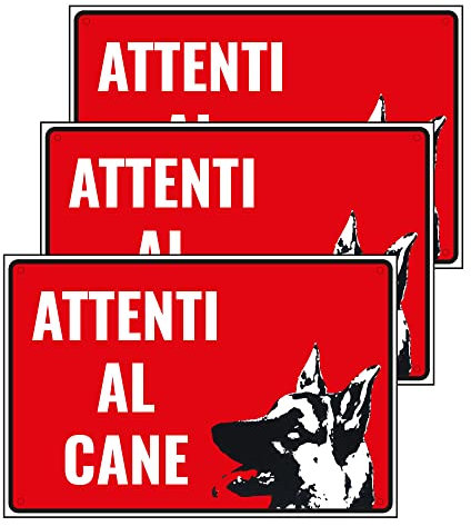 SPACE - 3 Cartelli Attenti al Cane 20cm x 30cm - Resistente UV - Impermeabile - Facile da installare - Fori inclusi