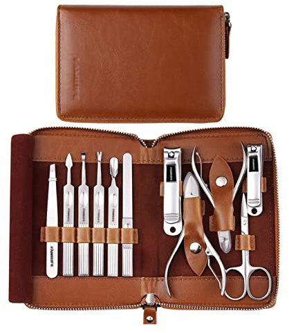 Kit de corte de uñas Set de manicura Set de pedicura profesional Sistemas de uñas Kit de aseo con estuche de viaje de cuero Pedicura Herramientas Kit Kit de aseo Conjunto de clippers de uñas