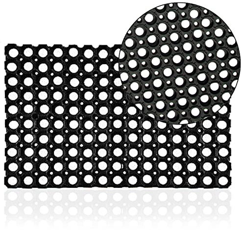 NAUSHA HOME Rubber Hollow Mat Outdoor Entrance Thick Children Playground Garden Safety Floor Matting Anti Fatigue None Slip Drainage Black Door Mat Light Weight Washable Large Ramp Mat (40 x 60 cm)