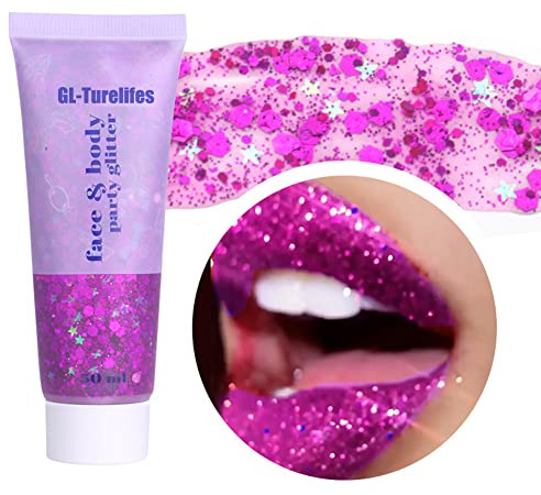 Gel de brillo del cuerpo de la cara para niños y mujeres, sirena cara brillo para usar, Squins grueso brillante para el cabello y las uñas, Festival Accesorios de concierto (#04 Púrpura)