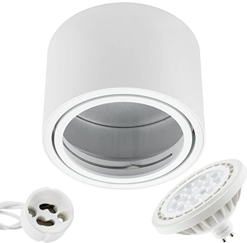 Lumiled Aufbauspot LED Aufbauleuchte Deckenspot Deckenlampe Spot Aufputz schwenkbar 15° Downlight Aluminium rund weiß inkl. LED-Leuchtmittel ES111 GU10 Fassung 15 W Warmweiß 3000K 230V 38°