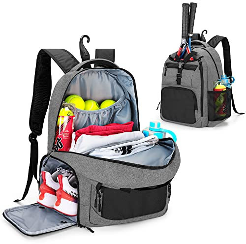 DSLEAF Tennistasche für 2 Schläger, Tennisrucksack mit separatem Schuhfach für Sporttraining, Fitnessstudio-Rucksack für Tennis/Pickleball/Badminton/Squash-Sportarten