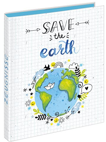 VELOFLEX 4144981 - Zeugnismappe Save the earth DIN A4, Ringbuch für Zeugnisse, mit 4-Ring-Mechanik, aus recyclebaren Karton, 1 Stück