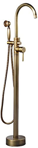 WPHH Badewannenarmatur Freistehender Badewanne Wasserhahn Antik Messing Standarmatur, Einhand Bodenmontage Wannenarmatur Mit Handbrause, Schwenkauslauf Badezimmerarmatur