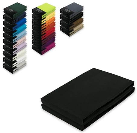 EXKLUSIV HEIMTEXTIL Doppelpack Jersey Spannbettlaken 180-200 x 200 cm Schwarz