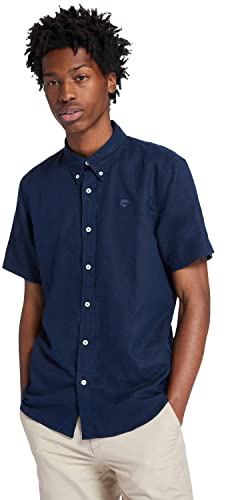 Timberland herr TFO SS Lovell barnsäng/Lin solid skjorta (smal) skjorta, Mörk safir, XXL