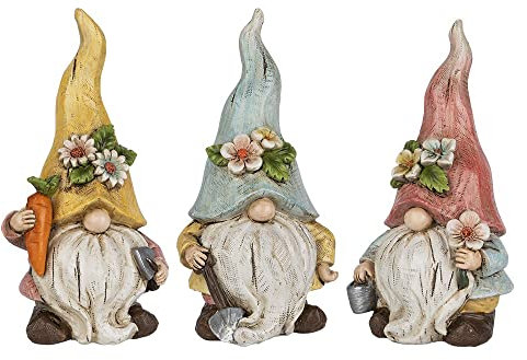 Ideen mit Herz Deko-Figuren Wichtel | Frühling | mit Schaufel, Möhre & Eimer | 16,5 cm hoch | 7,5 cm breit | 3 Stück