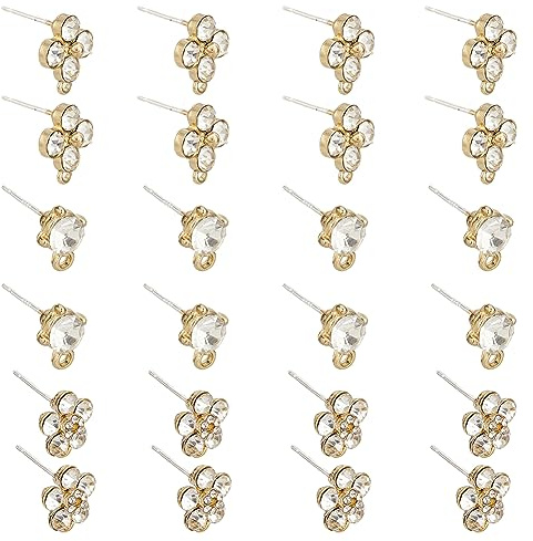 SUPerfINDINGS 24 st 3 stilar strass örhänge stud hitta legering allergivänliga örhängen, örhängen stolpar med ögla med kristallstrass och horisontella öglor för gör-det-själv-smyckestillverkning fynd