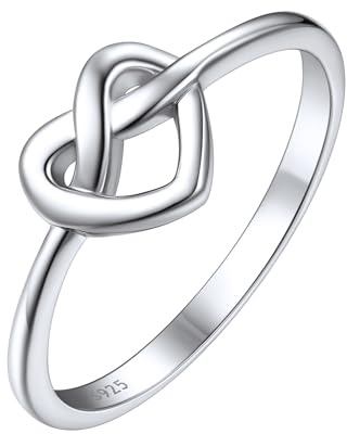 ChicSilver 925 Silber Herz Fingerring, Damen Herz Fingerring mit Knoten, 1.9mm Verlorbungsring Eherringe, Eleganter Knoten Ring mit Geschenkbox für Valenitnstag Geburtstag