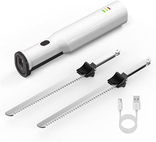 CGLYYDS Coltello da Intaglio a Carne elettrica, Coltello Elettrico Ricaricabile a cordone con 2 Lame in Acciaio Inossidabile da 8 ”e Blocco di Sicurezza a 2”, per Intaglio, Tacchino