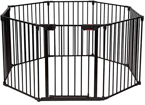 LIFEZEAL Barrière de Sécurité Enfant Extensible 8 Panneaux, Barriere d’Escaliers et de Portes en Fer, Parc de Protection Pliable Intérieure et Extérieure, pour Animaux, Cheminés (8 Panneaux, Noir)