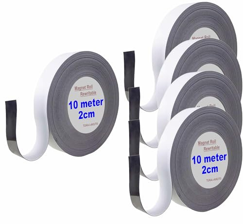 TUKA 50m x 20mm x 1mm Magnétique Ruban de Marquage, Réinscriptible Découpable Bande Magntica pour Étiquetage, Tableau Blanc, Tableaux Magnétiques. Inscriptible Effaçable, 5x10m Blanc TKD9046-2cm