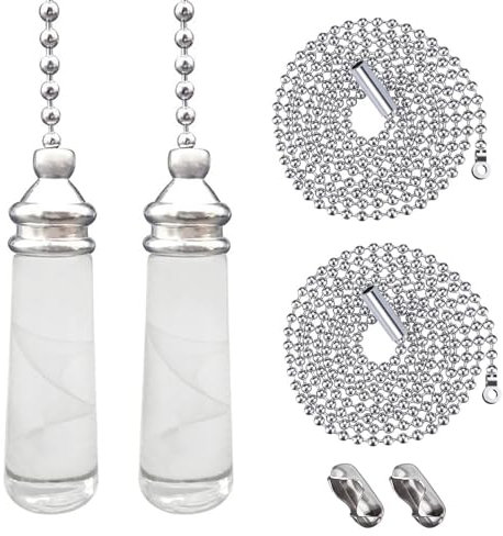 DALAETUS 4 Stück Zugschnur-Griff Set, Metall-Lichtzug mit Rolloketten-Verbinder, Deckenventilator-Zugkette mit Kristallanhänger, Lichtschalter für Badezimmer, WC, Lichtschalter(100 cm)