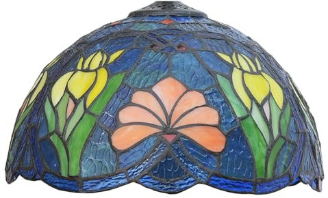 AIBOTY Austausch des Tulpenlampenschirms,12 Zoll Gelber Tulpen-Blau-Grün-Buntglas-Lampenschirm für Tischlampe, Stehlampe, Nachttischlampe, Deckenleuchte