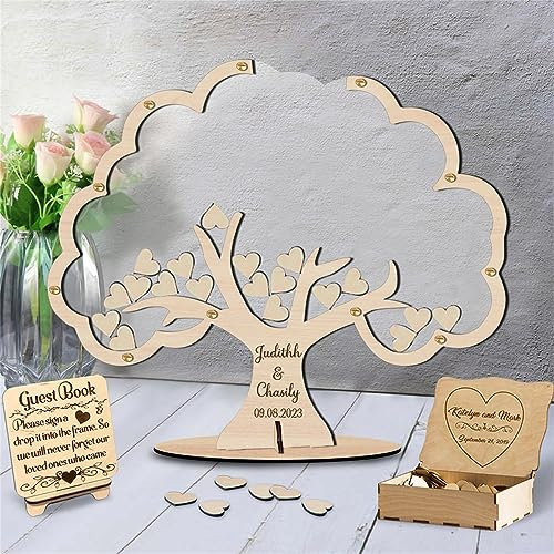 GGUIUIC Albero della Vita Personalizzato Libro degli Ospiti Matrimonio Alternativo Albero degli Ospiti Matrimonio con 30-100 Cuori di Legno per Il Segno Libro degli Ospiti Albero degli Ospiti
