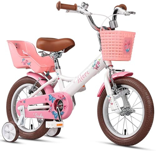 Glerc Sasha 12 14 16 20 Zoll Kinderfahrrad für Mädchen im Alter von 2-12 Jahren Kleine Mädchen Kleinkinder Retro Vintage Stil Kinderfahrräder mit Puppenfahrradsitz & Stützrädern