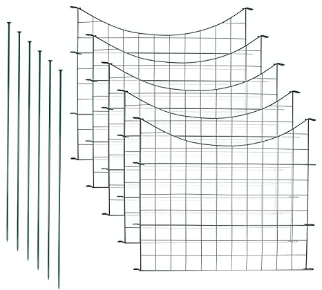Yugodex Teichzaun Gartenzaun Komplettset, Steckzaun Komplettset Metall 5 Zaunelemente mit 6 Befestigungsstäben, Zaun zum stecken für Garten, Unterbogen Rund Gitterzaun Set Freigehege für Hunde