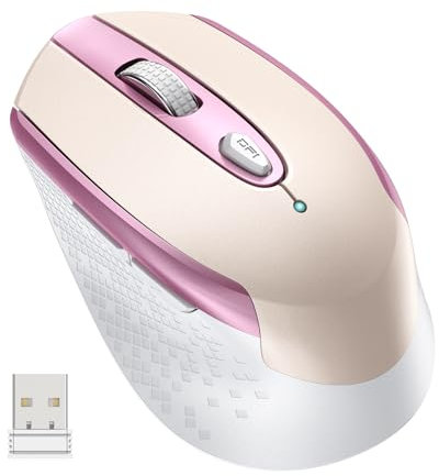 Wireless Mouse, 6 Buttons Mouse Silent Efficient Design, Suitable for Hand Size & Comfortable Grip, Office Mouse for Laptop PC Computer Tablets Windows Linux, 3 Adjustment Levels, Pinlk