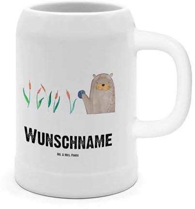 Mr. & Mrs. Panda Bierkrug Personalisiert Otter Stein - Personalisierte Geschenke, Witzige Fakten, Seeotter, Steinkrug, Personalisierter Krug, Mit Henkel Und Namen, Fun Facts, Pflanzen