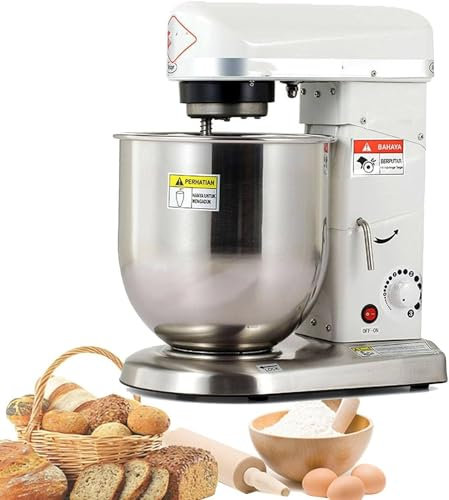 Batidora de pasteles 3 en 1, batidora de alimentos comercial,batidora de masa en espiral, con gancho para masa, batidor, batidor y tazón para panadería, pizzería, restaurante,7L