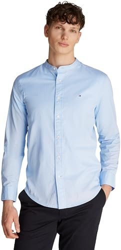 Tommy Hilfiger Men’s Flex Poplin Solid Collarless Regular Fit Shirt, Blue (Sweet Blue), XXL