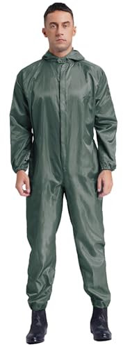 Linjinx Tuta protettiva da uomo con cappuccio, protezione dalla polvere, tuta integrale, verde, L