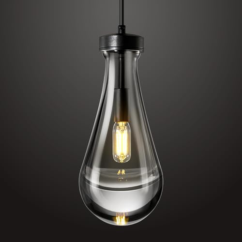 ZYBWL Schwarz Raindrop Pendelleuchten 1 flammig Küche Insel Kristalle hängelampe klar massivem Glas Pendelleuchte moderne Kronleuchter für Esszimmer Veranda Flur Wohnzimmer(Enthält keine Glühlampe)