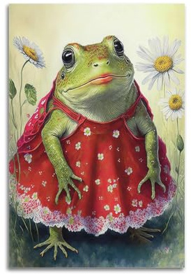 YCGYMX Animal Poster Oil Painting Style, Frog in A Dress Poster Decorative Painting Canvas Wall Posters And Art Picture Print Modern Family Bedroom Decor Posters 08x12inch(20x30cm)
