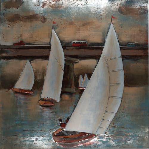 Handgefertigtes Metallbild weiße Segelboote ca. 97x97 cm Kunst Bild 3D-Optik Wandbild