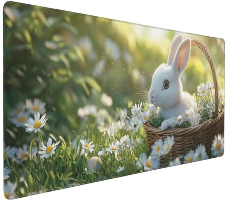 Large Mouse Pad 900x400x4mm Rabbit Gaming Mouse Mat Daisy XL Mousepad Anti-Fray Stitched Edges with Non-Slip Rubber Base,Ergonomic Mouse Pad Extended Desk Mat,for Home Office Accessories PC,Laptop