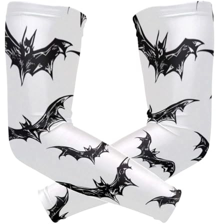 voucong Manicotti di protezione per il braccio bianchi (1 paio), maniche di protezione solare UV per ragazzi per gli uomini driver basket golf, M, Pipistrelli bianchi, 1 size-M