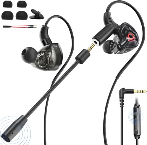 BraveKoi In Ear Gaming Headset, Wired Gaming Headphones with Mic 360° Surround Sound Intelligent Noise Reduction Dual Microphones, Ergonomic Design Gaming Earbuds for PC Xbox PS5 PS4 Switch