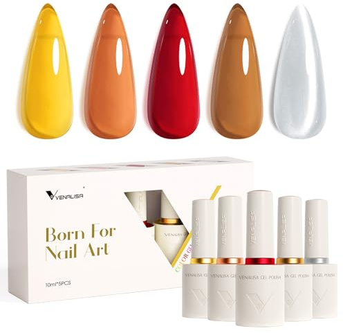 VENALISA UV Nagellack Set 5 Farben Gellack Nagellack Gel Polish Set Farbgel für Gelnägel UV Lack Soak Off gellack für UV Lampe 2509