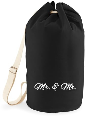 Huuraa Seesack Mr. & Mr. Schriftzug 20 Liter Black Baumwolle Rucksack Geschenkidee