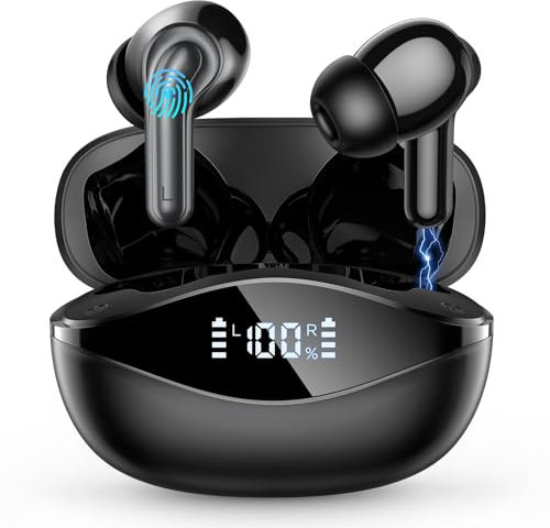 BKXCHA Ecouteurs Bluetooth sans Fil, 2025 Écouteurs Bluetooth 5.4 avec ENC Réduction Antibruit Mic, 50H Casque Hi-FI Son Stéréo Ecouteurs sans Fil, IP7 Etanche, Écran LED, Oreillette pour iOS Android